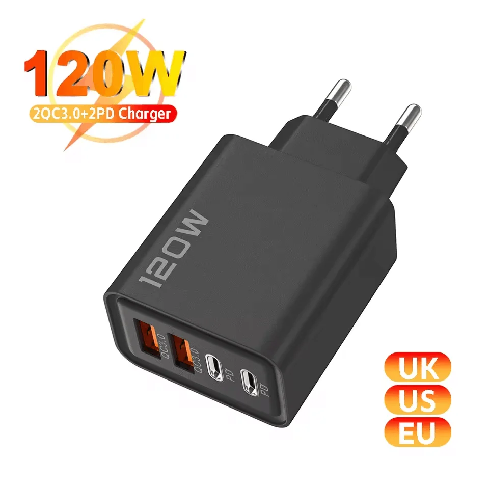 Galingas 120W sieninis įkroviklis su 4 USB ir USB-C jungtimis - Image 2