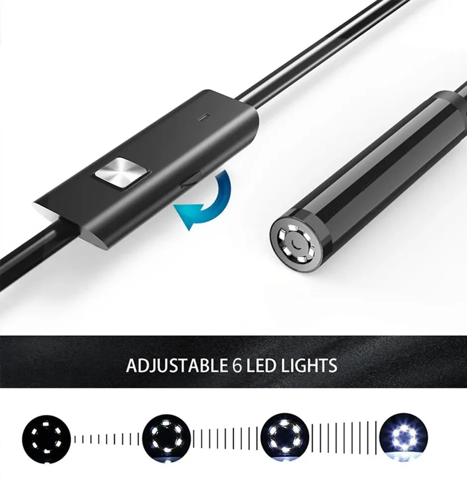 7.0MM TYPE-C Endoscope Camera IP67 Waterproof 6 LEDs Adjustable USB Android Flexible Inspection Borescope Cameras for Ph - Image 3