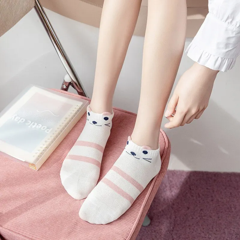 5/10/20 Pairs Women's Short Tube Socks Pink Cat Thin Four Seasons Cute Boat Sockslow Top Ins Trendy Socks - Image 4
