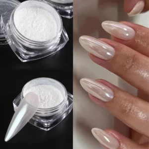 Moonlight Pearl White Nails Glitter Dust Chrome Aurora White Rubbing on Powder Shell Mirror Pigment Nail Art Supplies De