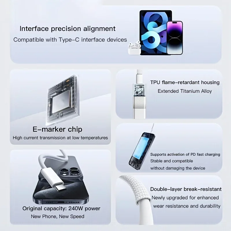 240 W USB-C į USB-C greitojo įkrovimo laidas (1 m / 2 m) - Image 3