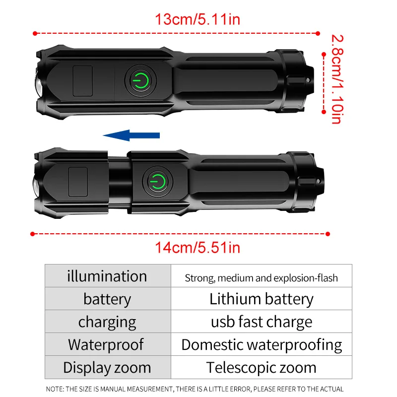 Galingas USB įkraunamas LED prožektorius su priartinimu - Image 3