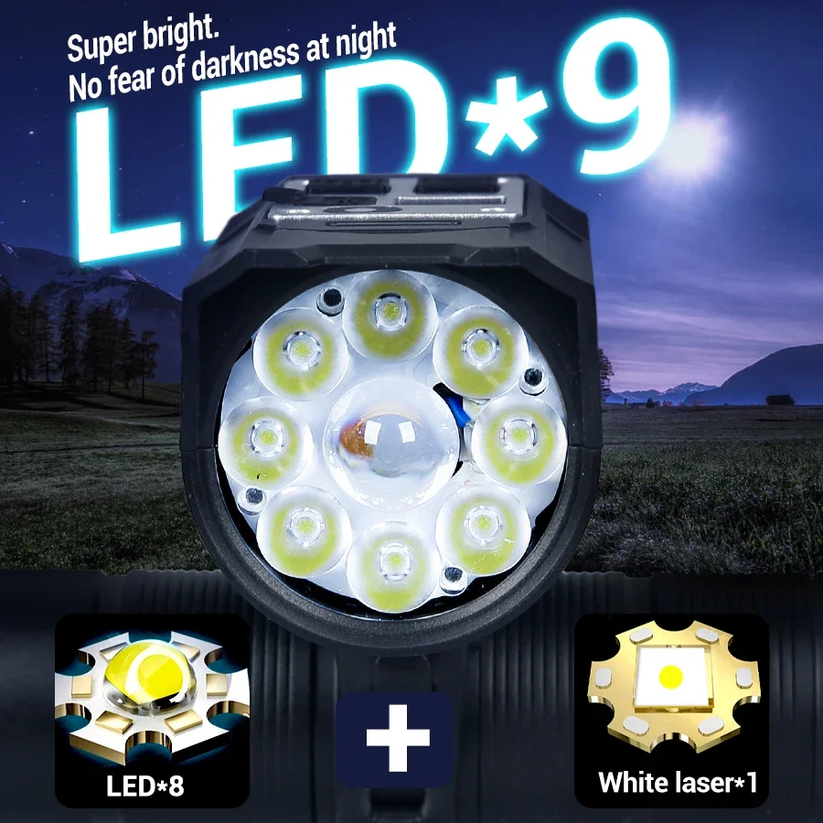 Įkraunamas LED žibintuvėlis dviračiui (9 LED, USB-C) - Image 4