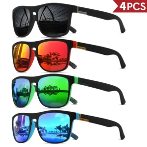 1-4PCS Men Classical Square Polarized Sports Sunglasses Lightweight PC Frame UV400 for Driving Fishing Cycling Unisex Du