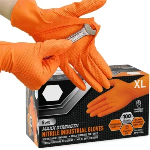 8Mil Heavy Duty Orange Nitrile Gloves Industrial Disposable Gloves with Diamond Textured Grip for Mechanic Auto Gardenin