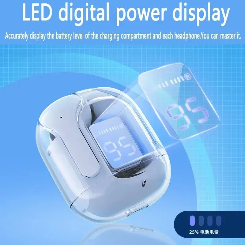 Belaidės ausinės T2 su skaidriu korpusu ir LED ekranu - Image 4
