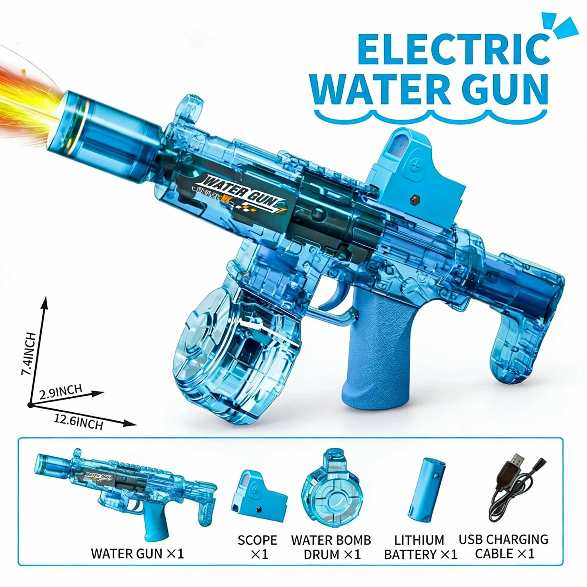 Simulated Firing and Recoil Electric Water Gun Toys Children Automatic Sensor Lights Water Pistol Summer Outdoor Beach K - Image 2