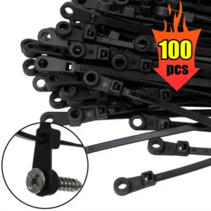 100pcs Nylon Cable Ties with Mounting Screw Hole Self Locking Loop Wraps Zipper Cables Tie Wire Fastening Straps Bundle