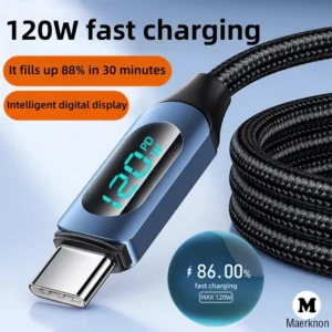 Išmanusis 120W USB-C įkrovimo laidas su galios ekranu