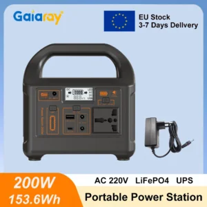Gaiaray Portable Power Station 200W 153.6Wh LiFePO4 Battery Charging Station Solar Generator Emergency Power Bank for Ca