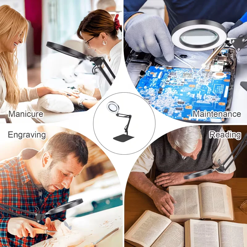 10X Magnification Black Magnifying Glass with Adjustable Angle, Stable Desktop Stand Compatible Magnifier for Manual Rep - Image 4