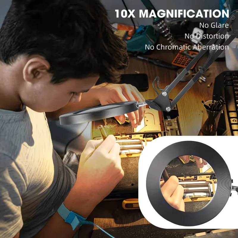 10X Magnification Black Magnifying Glass with Adjustable Angle, Stable Desktop Stand Compatible Magnifier for Manual Rep - Image 2