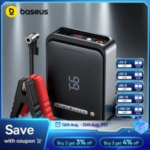 Baseus 2 In 1 Car Jump Starter Power Bank Air Compressor Inflator Pump 1000A Portable Power Station Car Battery Charger
