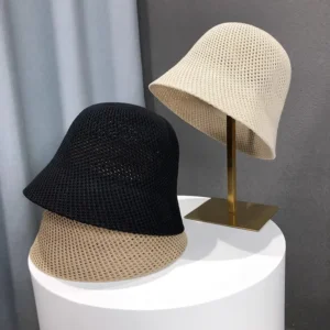 New Summer Beach Solid Wide Brim Bucket Hat For Women Hollow Breathable Sunshade Outdoor Girls Travel Panam Fisherman Ca