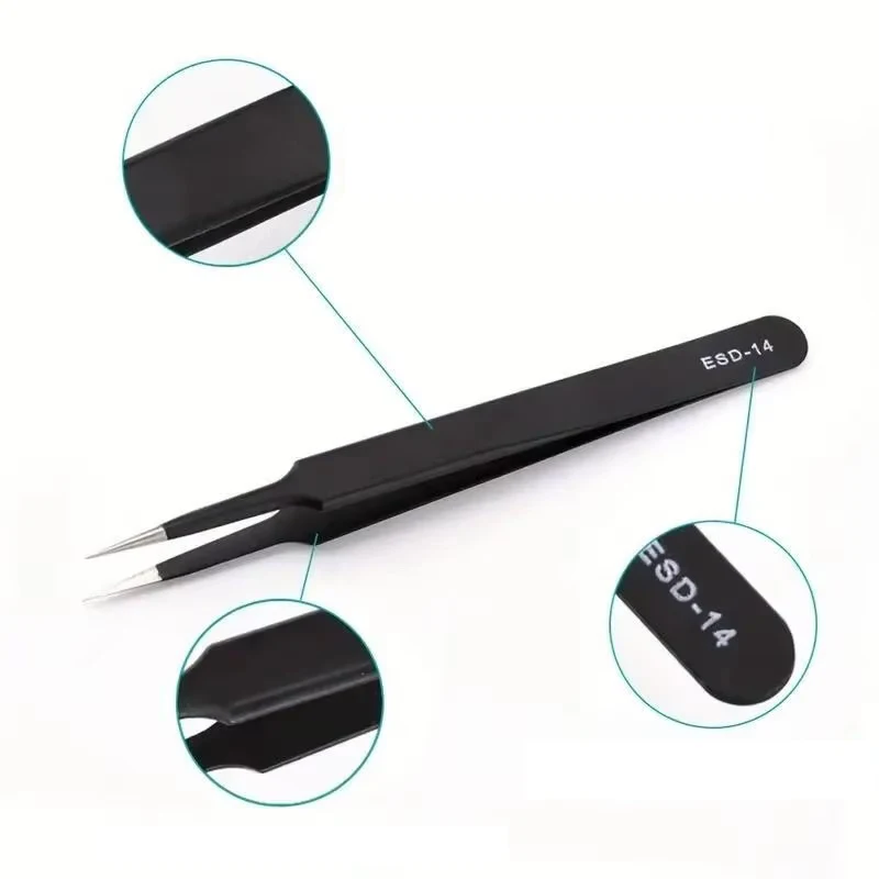 6pcs Precision Long Tweezers Set ESD Anti-Static Stainless SteelTweezers Repair Tools For Electronics Repair Soldering C - Image 3