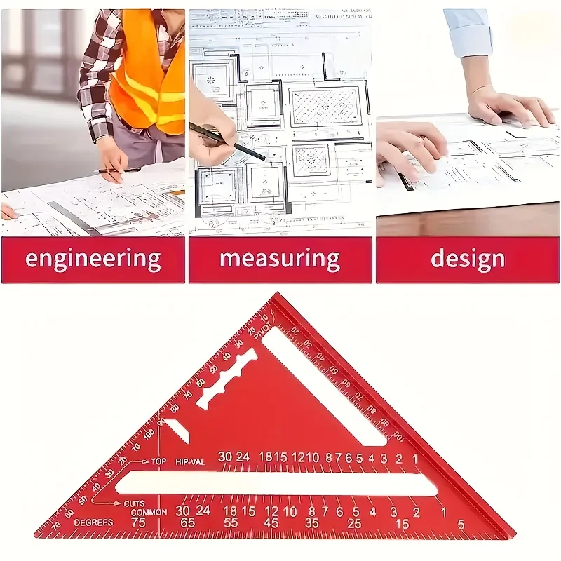 Precision aluminum square - red triangular woodworking ruler, home decoration and design projects - Image 4