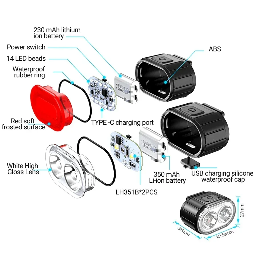 Cycling Bicycle Front Rear Light Set Bike Type C Rechargeable Flashlight Light MTB Waterproof Taillight LED Lantern Bike - Image 2