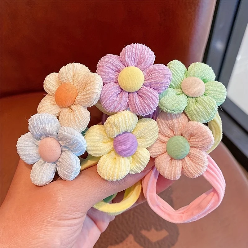6pcs Sweet Style Solid Color Bow Hair Ties for Girls - Soft Polyester Ponytail Holders & Accessories - Image 3