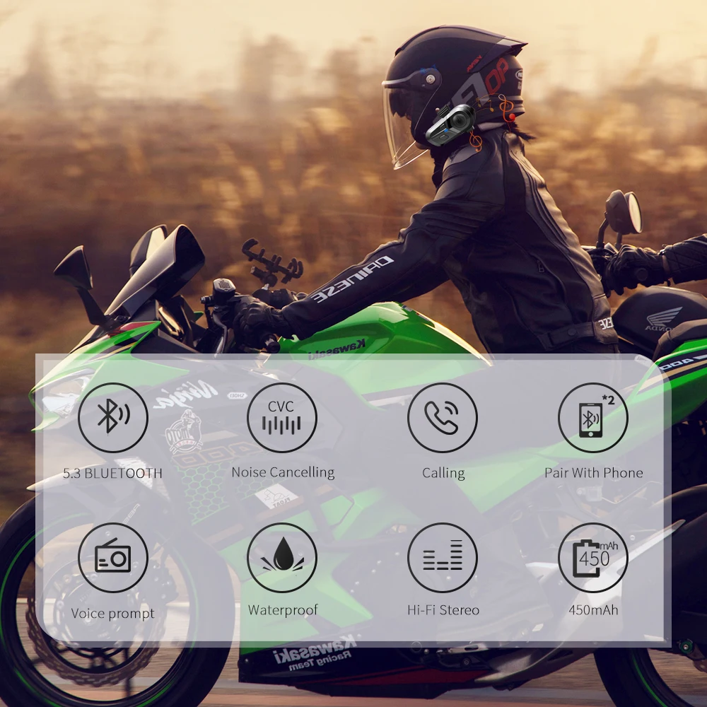 Bluetooth 5.3 Motorcycle Helmet Headset Waterproof Wireless Hands-free Call Phone Earphone Music Player for Moto Helmet - Image 3