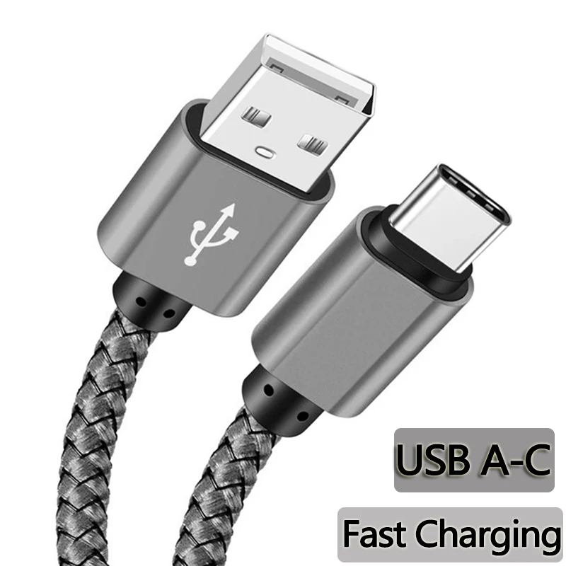 Nylon Data Cable Fast Charger USB A to Type C Charging Cable For Huawei Samsung Android Phone TypeC Charging Device 1M 2