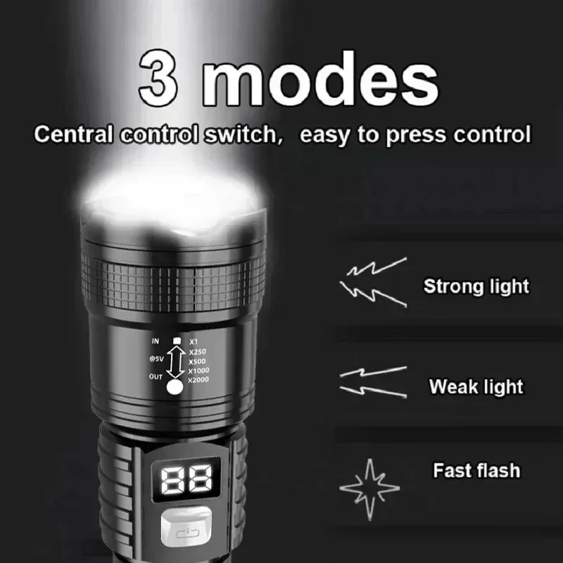 100000LM Super Bright Flashlight Rechargeable LED Torch Long Range Tactical Lamp for Outdoor Waterproof Camping Fishing - Image 2