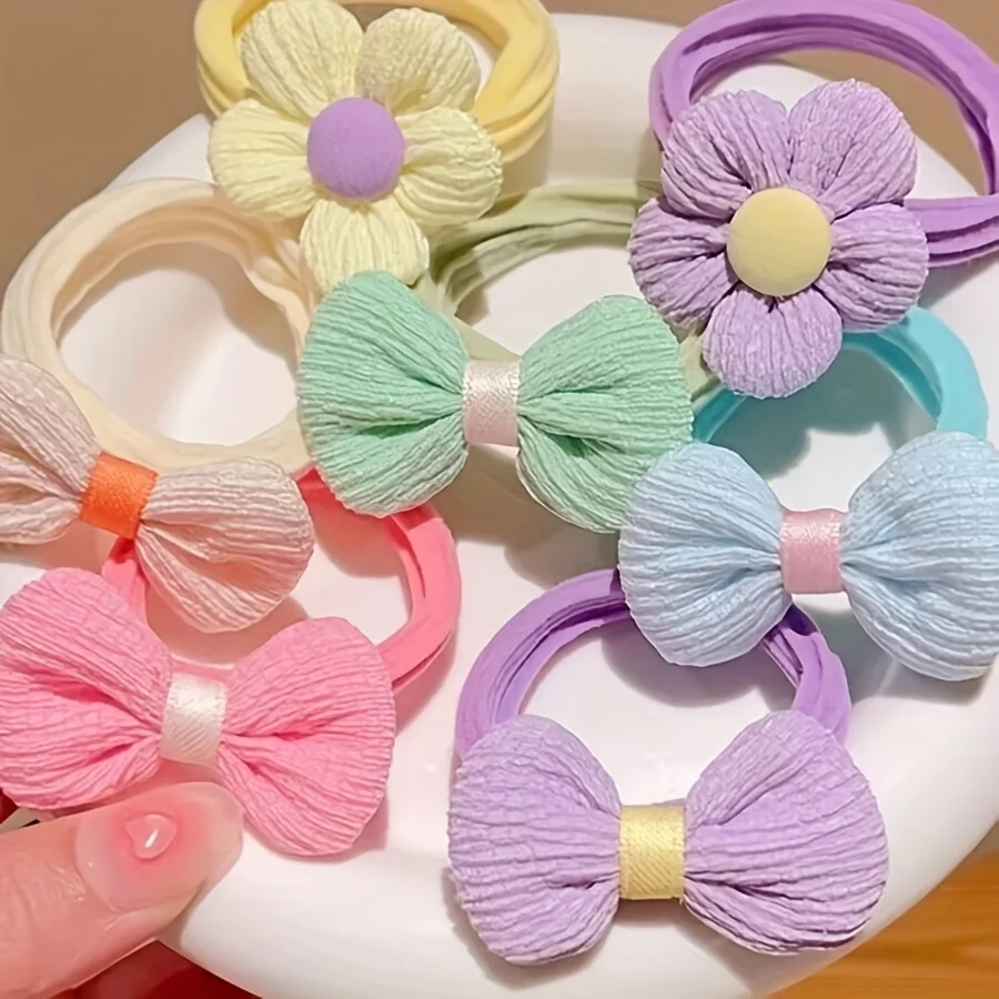 6pcs Sweet Style Solid Color Bow Hair Ties for Girls - Soft Polyester Ponytail Holders & Accessories - Image 4