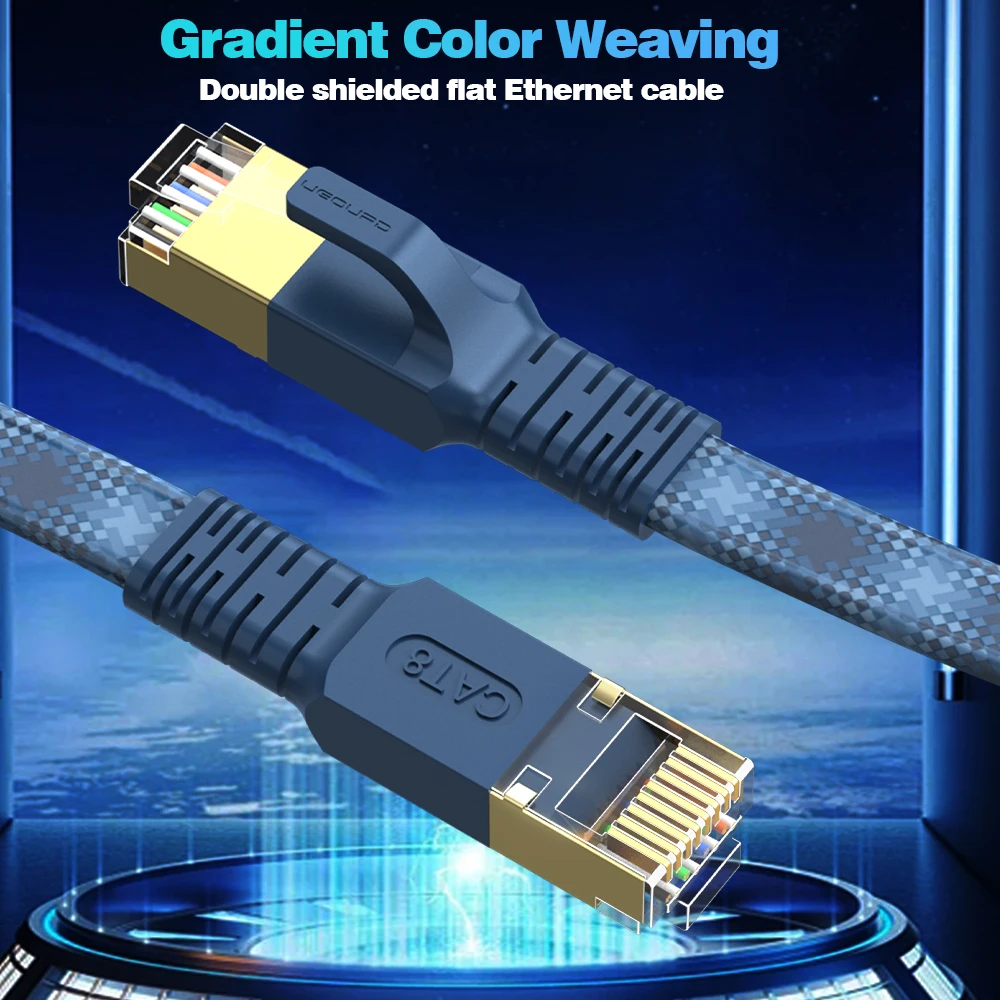 CAT 8 Flat Network Internet Cable 40Gbps 2000MHz Round RJ45 Nylon Braided LAN Cable Patch Cord for Modem Router PC PS4/5 - Image 2