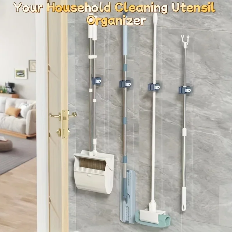 Home Storage Rack Wall Hanging Shelf Bathroom Shower Holder Storage Traceless Hook Mop Organizer Waterproof Broom Hanger - Image 4