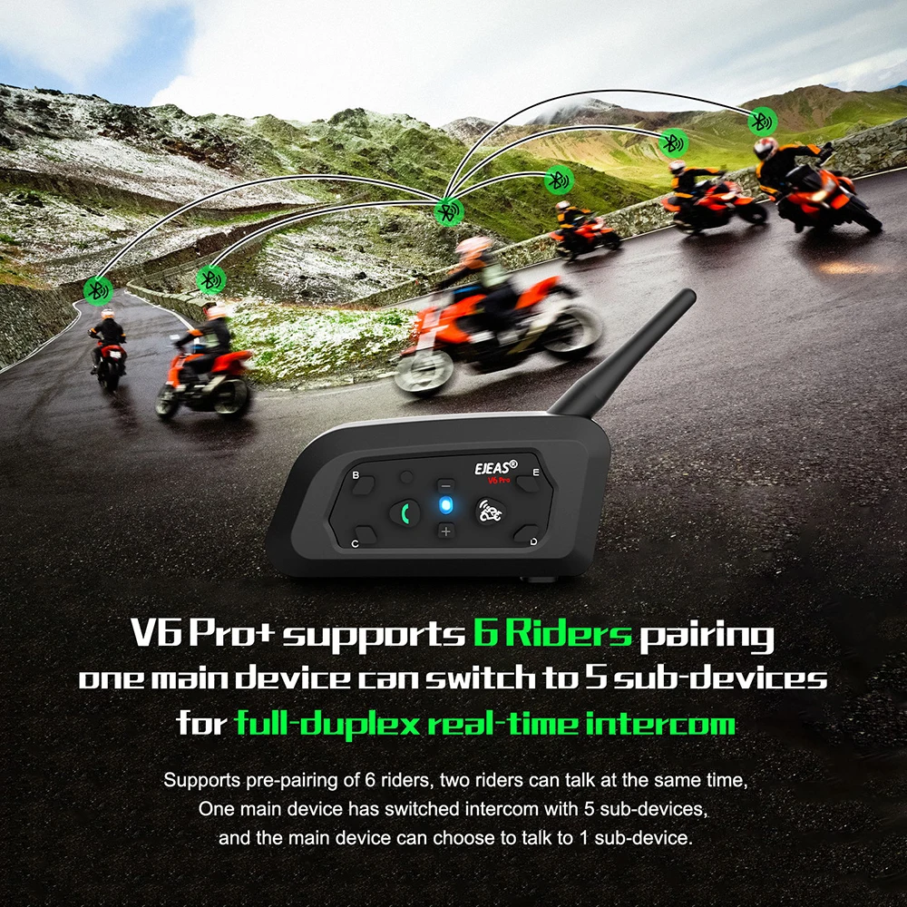 EJEAS V6 PRO+/PLUS Motorcycle Helmet Bluetooth Walkie Talkie 6 Rider Distance 800 Meters Waterproof IP67 - Image 4