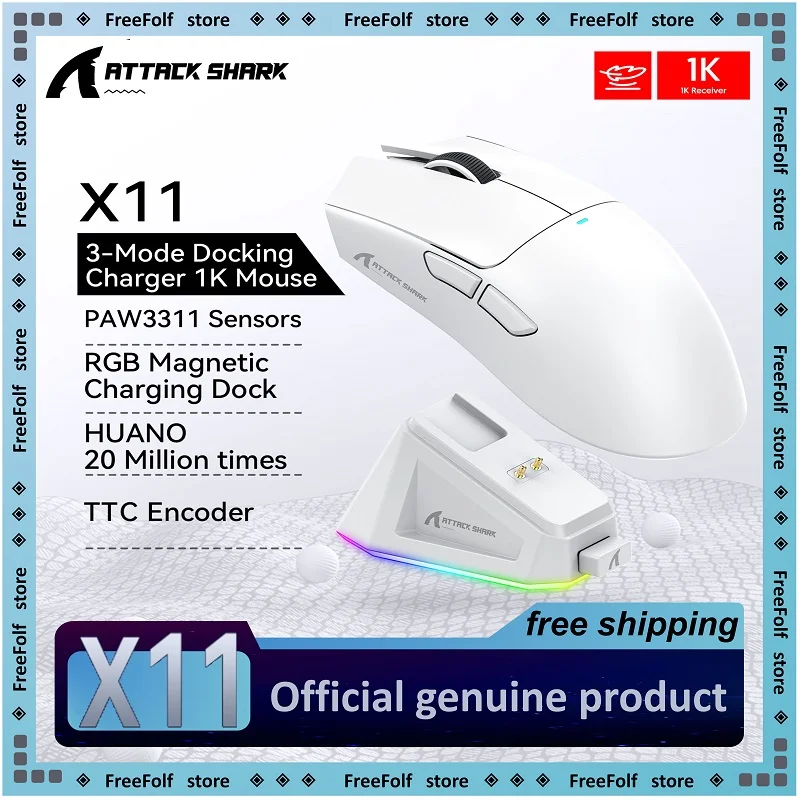 Attack Shark X11 X11SE Wireless Gaming Mouse 3-Mode , PAW3311, 22000DPI, 400IPS, PC Gaming Mouse
