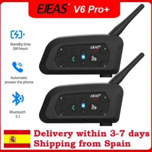 1/2Pcs EJEAS V6 Pro+ Motorcycle Bluetooth Helmet Headset Intercom Distance 800M Music Player Waterproof IP67 Support EUC