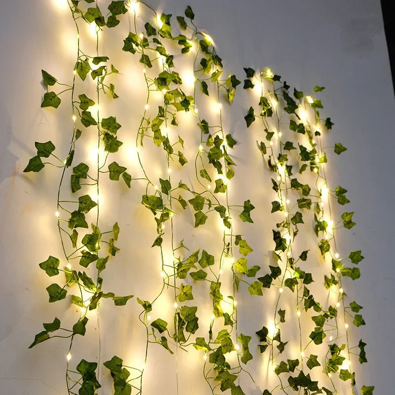 Flower Green Leaf String Lights Artificial Vine Fairy Lights Battery Powered Christmas Tree Garland Light for Weeding Ho