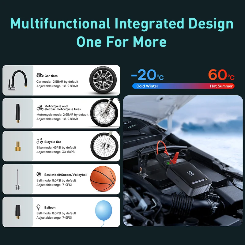 Baseus 2 In 1 Car Jump Starter Power Bank Air Compressor Inflator Pump 1000A Portable Power Station Car Battery Charger - Image 3