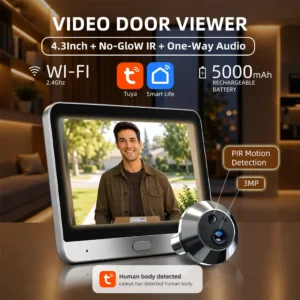 Tuya Smart 3MP 140° Wide View Angle Mini Digital Peephole Eye Viewer WiFi IR PIR Detection Doorbell Door Camera Alexa Go