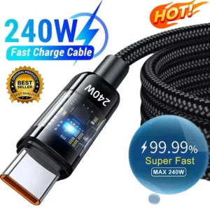 240W USB to Type C Super Fast Charging Cable QC 3.0 LED Digital Display Phone Charger Data Cord For Samsung Xiaomi Huawe