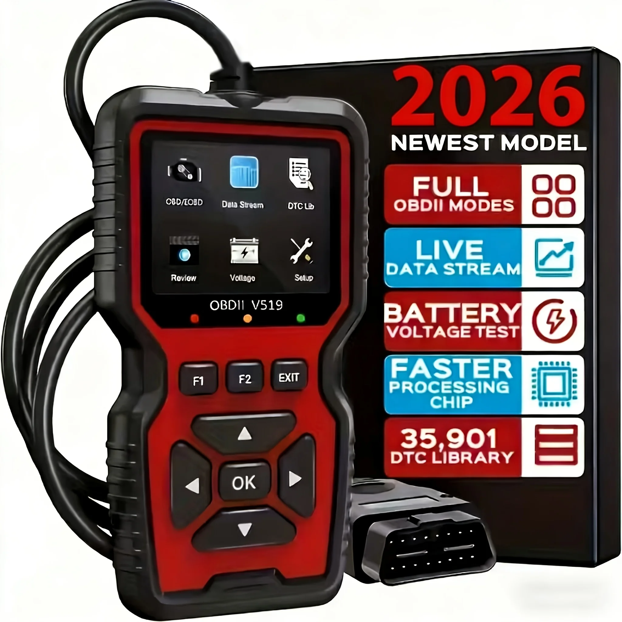 V519 Professional Obd2 Scanner - Usb-Powered Car Diagnostic Tool with Real-Time Data Stream, Full-Featured Obd Ii Testin