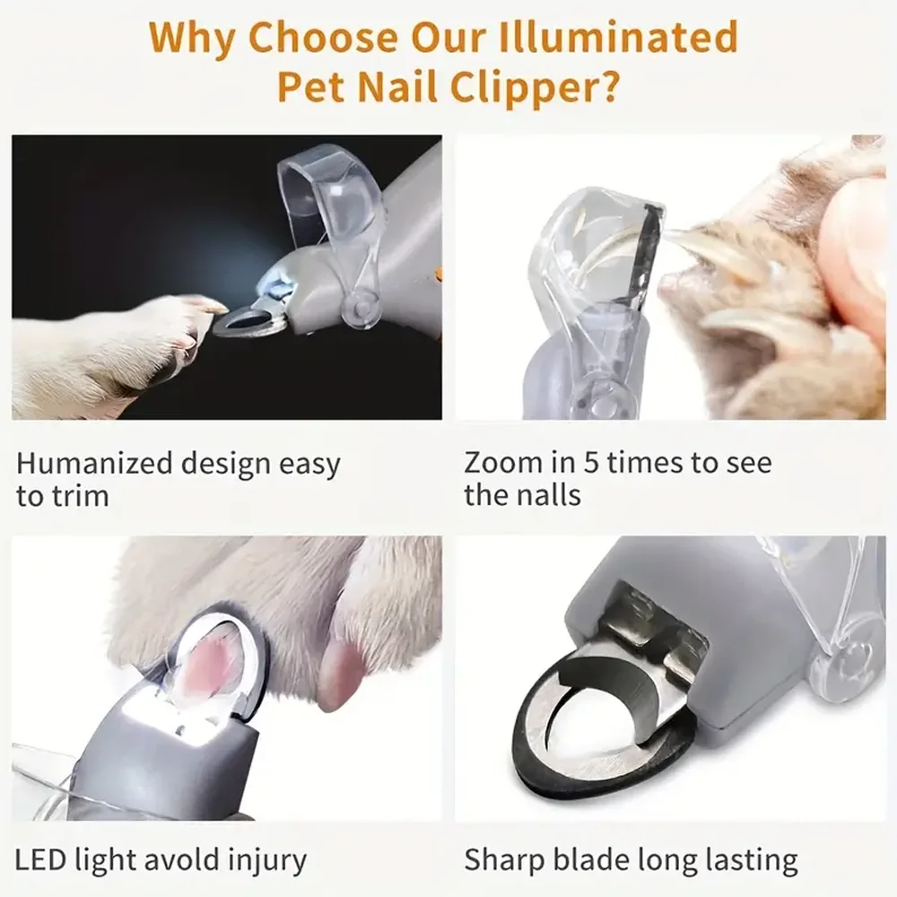 LED Light Dual-Sided Pet Nail Clippers for Cats And Dogs with 5x Magnification Easy Nail Trimming Tool for Your Furry Fr - Image 3