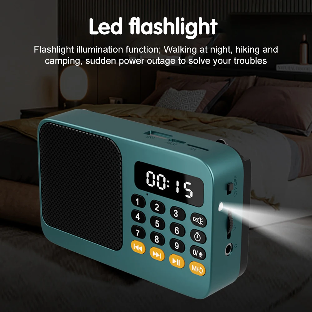 Portable FM Radio with Flashlight Rechargeable Radio TF Card/U Disk Bluetooth 5.0 MP3 Music Player Wireless Speaker - Image 4