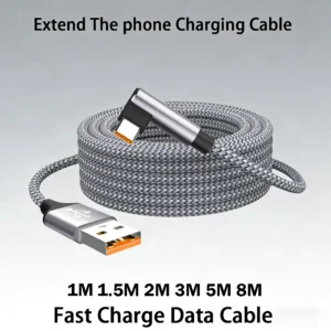 1/1.5/2/3/5/8m 6A USB-A to Type-C Fast Charging Data Cable Elbow Design Quick Charge Cord For Samsung Huawei Xiaomi Mobi