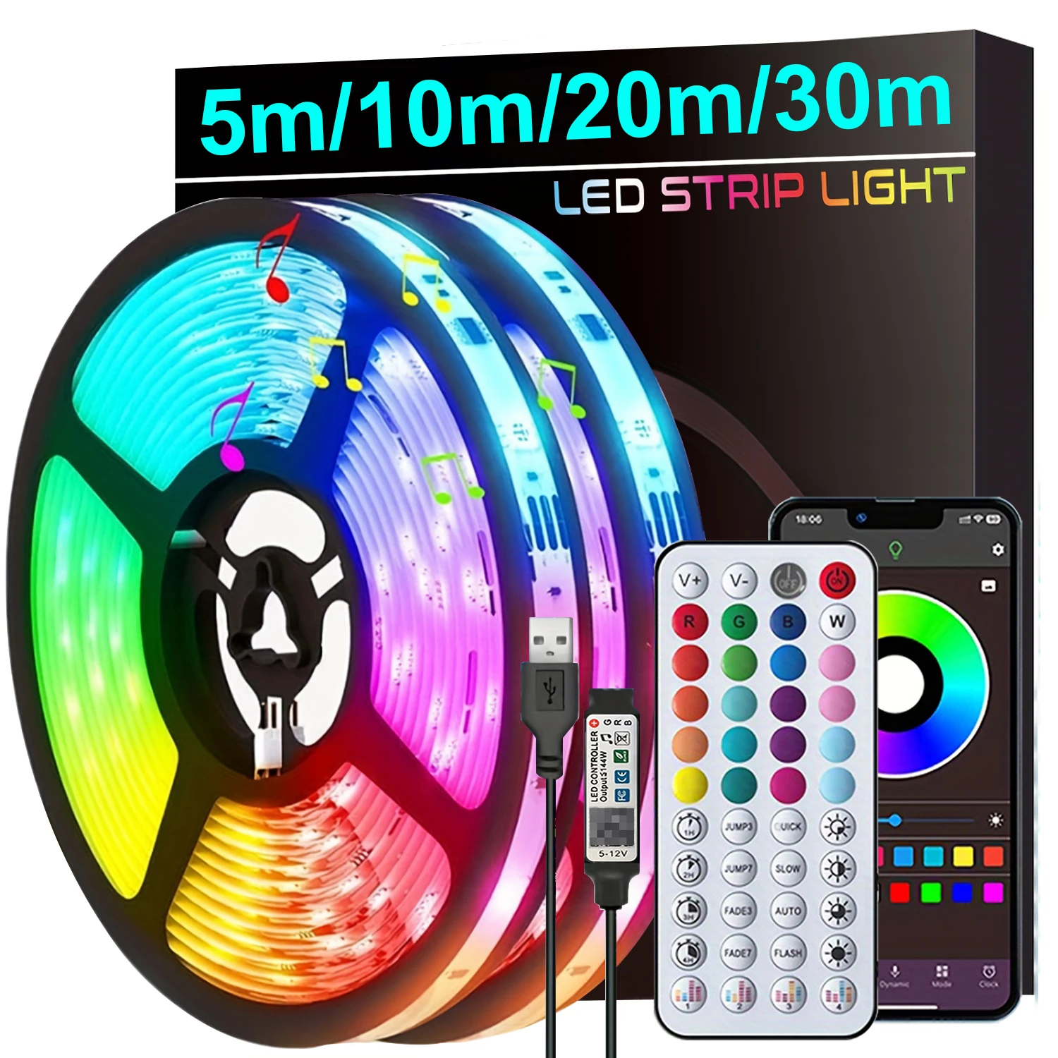 Led Strip Lights Music Sync Led Lights Room with APP Control, Flexible Ribbon Tape Lights for Home Party Decor TV Backli