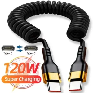 PD 120W Type C To Type C Cable 5A Fast Charge USB C Spring Car Charger Cable For iPhone 15 Series Xiaomi 12 Samsung S23