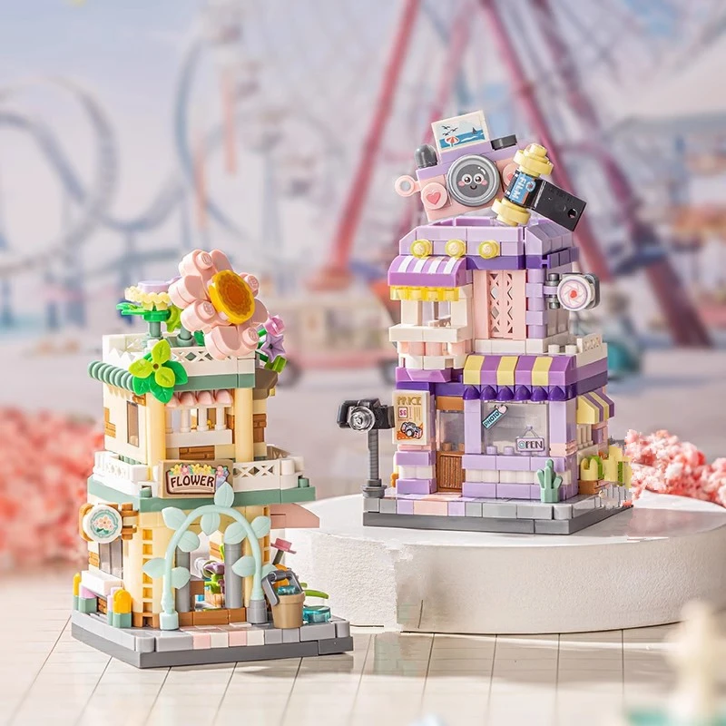NEW Panda Pet Coffee Ice Cream Flower Shop Store Street View Food House Building Blocks Kit Girls Bricks Model Kids Toy - Image 3