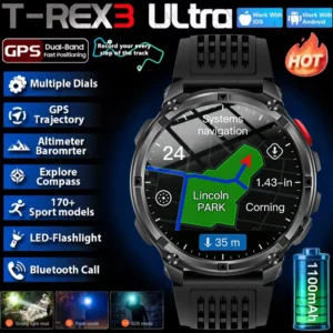 2026 New T-Rex3 Pro 1100mAh Battery Smart Watch GPS path 5ATM Waterproof Sports Run tracker Outdoors Compass Military Sm