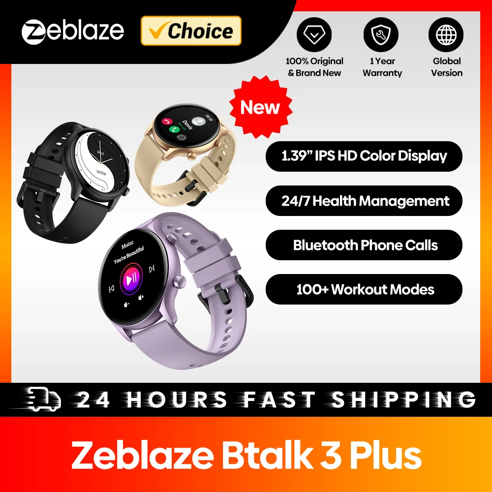 New Zeblaze Btalk 3 Plus Voice Calling Smart Watch 1.39'' Large HD Color Display Fitness Tracking Smartwatch for Men and