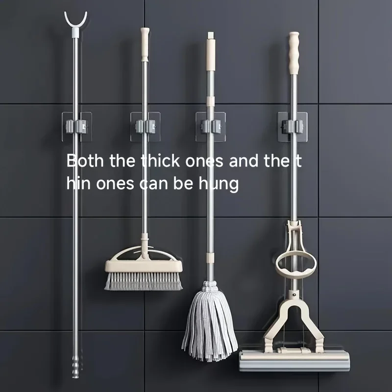 Home Storage Rack Wall Hanging Shelf Bathroom Shower Holder Storage Traceless Hook Mop Organizer Waterproof Broom Hanger - Image 3