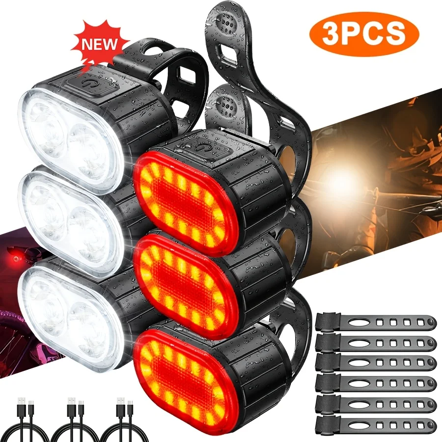 Cycling Bicycle Front Rear Light Set Bike Type C Rechargeable Flashlight Light MTB Waterproof Taillight LED Lantern Bike