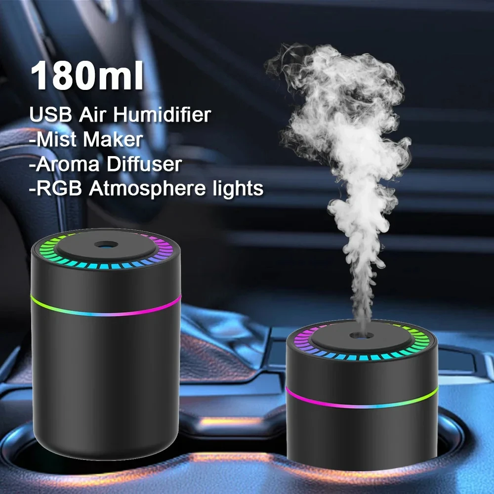 180ML Mini Air Humidifier USB Electric Aroma Diffuser Essential Oil Purifier Aromatherapy Mist Maker Lights For Car Home