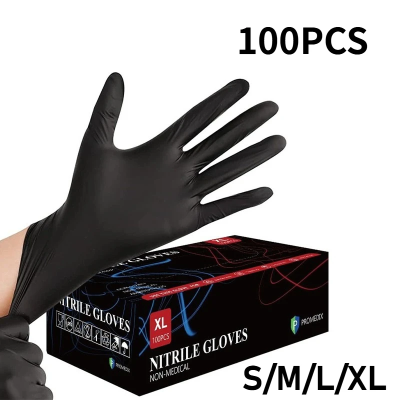 10-100pcs Disposable PVC Black Nitrile Gloves, Waterproof Latex Free for Car Repair Food Safe Hair Dyeing Work Gloves, T