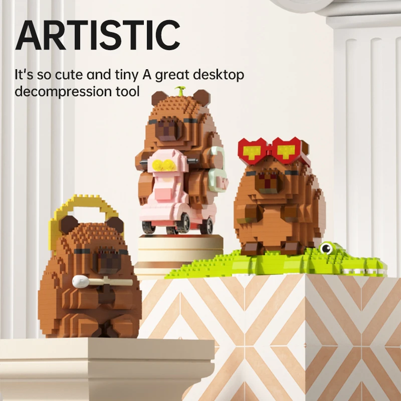 "Cute Capybara Block Figure - Desktop Decor Model with Orange Accessory | Meme Lover's Collectible" - Image 4