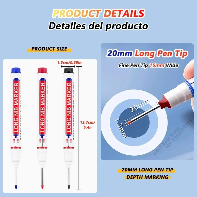 iLMH 1-40PCS Deep Hole Long Nib Head Markers For Metal Perforating Pen Waterproof Bathroom Woodworking Decoration Multi- - Image 3